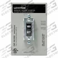 LEVITON Manual Motor Controller: 2 Poles, 30 A, 1 NEMA Rating, Non-Metallic Enclosure (MPN N1302-DS). Key specifications — Brand: LEVITON; Maximum Voltage Rating: 600V AC; Mounting Style: Surface; Pilot Light: Not Included.