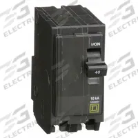 SQUARE D Miniature Circuit Breaker: 40 A, 120/240V AC, Single Phase, 10kA at 120/240V AC, 2 Poles (MPN QO240). Key specifications — Phase: Single; Amps: 40 A; AC Voltage Rating: 120/240V AC; Max. AIR Rating: 10kA at 120/240V AC; For Use With: QO Load Centers and NQ Panelboards; Brand: SQUARE D.