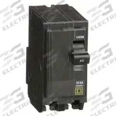 SQUARE D Miniature Circuit Breaker: 40 A, 120/240V AC, Single Phase, 10kA at 120/240V AC, 2 Poles (MPN QO240). Key specifications — Phase: Single; Amps: 40 A; AC Voltage Rating: 120/240V AC; Max. AIR Rating: 10kA at 120/240V AC; For Use With: QO Load Centers and NQ Panelboards; Brand: SQUARE D.