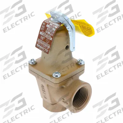 Watts Pressure Relief Valve: FNPTF x FNPTF, 3/4 in x 1 in, Iron - ASME Section XIII Hot Water Pressure Relief Valves