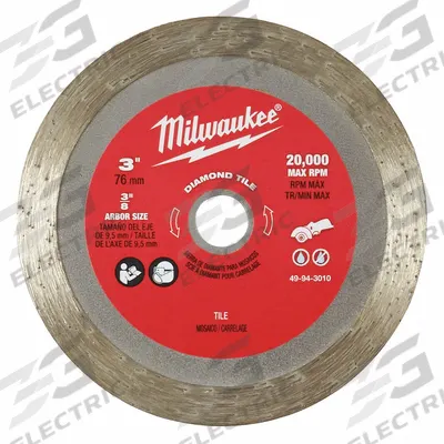 MILWAUKEE Diamond Saw Blade: Ceramic/Porcelain/Tile, 3 in Blade Dia., 3/8 in Arbor Size - Tile-Cutting Blades