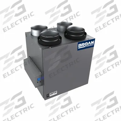 BROAN Heat Recovery Ventilator: Top Port, 119 cfm @ 0.400 in SP, 80% Max. Efficiency - Residential Energy-Recovery Ventilators