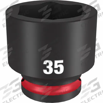 MILWAUKEE Standard Impact Socket: 1/2 in Drive Size, Metric, 35 mm Socket Size, 6-Point - 1/2" Drive Impact Sockets