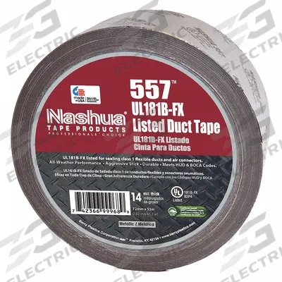 NASHUA Duct Tape: Medium Duty, Silver, 2 3/4 in Wd, 60 yd Lg, 14 mil Thick, 557 - UL-Printed Duct Tape