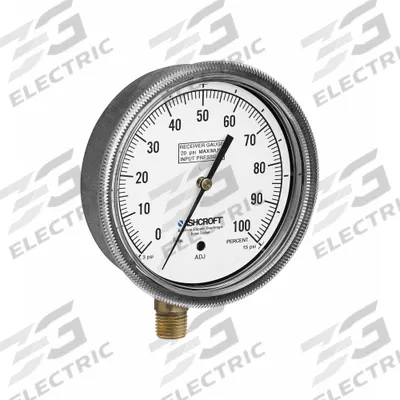 ASHCROFT Pressure Gauge: 1/4 in MNPT, Lower, 3 psi to 15 psi, Brass Beryllium Copper - Dial Receiver Gauges