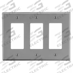 HUBBELL Wall Plate: Decorator-Rocker, 3 Gang, Gray, Std Size (MPN P263GY). Key specifications — Brand: HUBBELL; Material: Polycarbonate.
