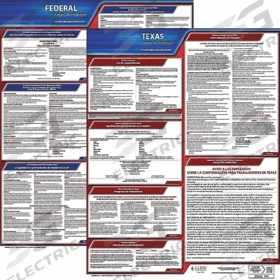 JJ KELLER Labor Law Poster: TX, Spanish, Plastic, 20 in x 24 in - State & Federal Labor Law Poster Sets