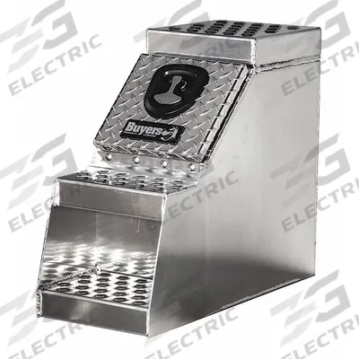 BUYERS PRODUCTS Step Truck Box: Aluminum, Silver, 28 in Overall Dp, 24 in Overall Ht - Single Drop-Down Door Truck Step Boxes