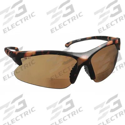 KLEENGUARD Reader Safety Glasses: Brown Lens Color, Wraparound Frame, Hard Coat, Top - Padded Comfort-Fit Reader Safety Glasses