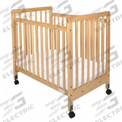 FOUNDATIONS Compact Size Crib: 39 in Overall Lg, 26 1/4 in Overall Wd, 38 in Overall Ht, Wood, Wood (MPN 1631040). Key specifications — Color: Natural; Material: Wood; Brand: FOUNDATIONS; Side Configuration: Fixed Side Rail.