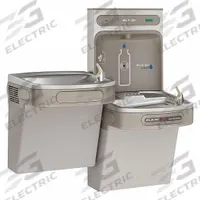 ELKAY Bi-Level Drinking Fountain with Bottle Filler: On-Wall, 8 gph @ 50°F, Vinyl Clad Steel, Gray (MPN LZOTL8WSLK). Key specifications — Brand: ELKAY; Housing Material: Vinyl Clad Steel; Filter Access: Bottom Panel Access; Housing Finish: Granite; Chilling Capacity: 8 gph @ 50°F; Housing Color: Gray.