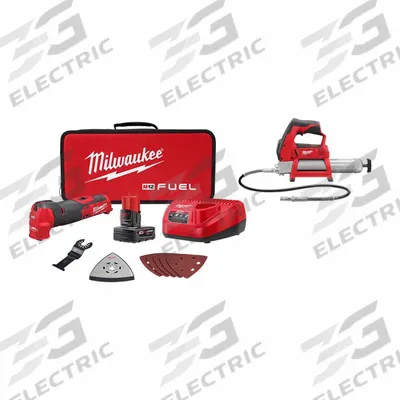 MILWAUKEE Tool Combination Kit: 2 Tools, Grease Gun/Oscillating Tool, 12 V DC Volt - Milwaukee 12V Cordless Tool Combination Kits