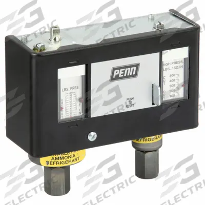 JOHNSON CONTROLS Dual Pressure Control: SPST, 20 in Hg to 100 psi Low Side, 100 psi to 500 psi High Side - Dual Pressure Controls