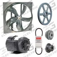 Exhaust Fan with Drive Package: Belt Drive, 42 in Blade, 3/4 hp, 17,709 cfm, 208-230/460V AC, 3 ph (MPN 7M827). Key specifications — Frame Finish: Zinc Plated; Assembled: Unassembled; Brand: DAYTON; Nameplate Voltage: 208-230/460V AC; Frame Material: Steel; Guard Type: None; Motor Type: 3-Phase; Motor Insulation: Class B.