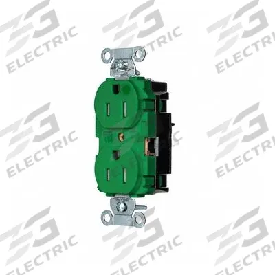 HUBBELL Receptacle: Hospital Grade, Duplex, 5-15R, Green, 125V AC, 15 A - General Purpose Receptacles