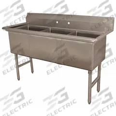 ADVANCE TABCO Scullery Sink: 3 Bowls, 43 in Overall Ht, 59 in Overall Lg, 24 in Overall Wd (MPN FC-3-1818-X). Key specifications — Brand: ADVANCE TABCO.