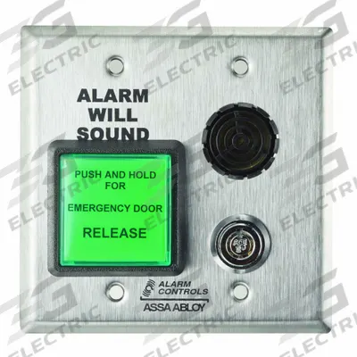ALARM CONTROLS Exit Push Button: 2 in Ht, 2 1/4 in Dp, 2 in Wd, Green - Push-to-Exit Buttons