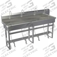 SANI-LAV Wash Station: 45 in Overall Ht, 77 in Bowl Lg, 8 in Bowl Dp, 0.5 gpm Flow Rate, 16 ga (MPN 58F1-0.5). Key specifications — Includes Side Splash: Side Splash Not Included; Brand: SANI-LAV.