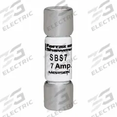 MERSEN Fuse: SBS Series, Midget, Fast-Acting, 7 A, 600 V AC, 13/32 in x 1 3/8 in, Non-Indicating (MPN SBS7). Key specifications — attr1287209: SBS; attr211192: MERSEN.