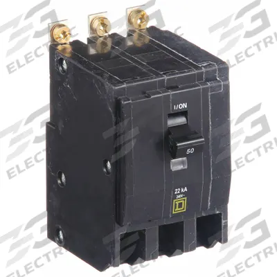 SQUARE D Miniature Circuit Breaker: 50 A, 120/240V AC, Three Phase, 22kA at 120/240V AC - QOB Series, Bolt-On Square D Miniature Circuit Breakers