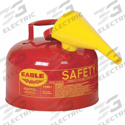 EAGLE Type I Safety Can: For Use With Flammables, 2 1/2 gal Capacity, Includes Funnel - Flammable Liquids Safety Cans