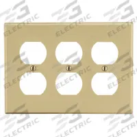 HUBBELL Wall Plate: Duplex Outlet, 3 Gang, Ivory, Std Size (MPN P83I). Key specifications — Brand: HUBBELL; Material: Polycarbonate.