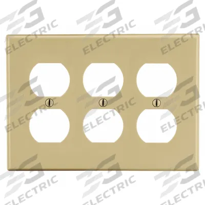 HUBBELL Wall Plate: Duplex Outlet, 3 Gang, Ivory - General Purpose Wall Plates