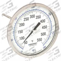 ASHCROFT Dial Thermometer: 50°F to 550°F /10°C to 290°C, ±1% Accuracy, 4 in Stem Lg, 5 in Dial Dia (MPN 50EI60E). Key specifications — Accuracy: ±1 %; Brand: ASHCROFT.