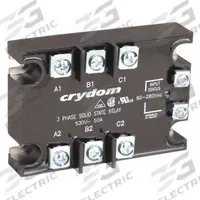 CRYDOM Solid State Relay: Surface Mounted, 50 A Max Output Current, SCR, AC Output (MPN A53TP50D). Key specifications — Brand: CRYDOM; Current Type: AC; Electrical Connection: Saddle Clamp; Screw; Finger Safe: Yes; Input Current: 10 mA; Maximum Output Current without Heat Sink: Not Recommended; Mounting Style: Panel.