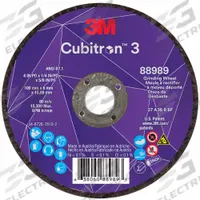 3M CUBITRON 3 Depressed Center Grinding Wheel: Type 27, 4" x 1/4" x 5/8", Ceramic, 36 Grit (MPN 88989). Key specifications — Brand: 3M CUBITRON 3.
