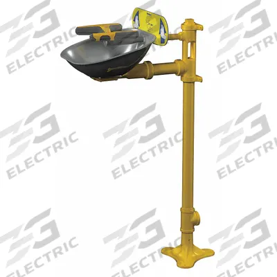 BRADLEY Plumbed Eyewash: Std, Floor Mnt, Eyes and Face Coverage, Uncovered - Floor-Mount Eyewash Stations
