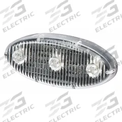 ECCO Warning Light: Perimeter Flashing Warning Light, Amber, 3/8 in Overall Wd, 1 in Overall Ht, LED (MPN ED0002A). Key specifications — Operating Voltage: 12-24V DC; Number of Flash Patterns: 14; Includes: Mounting Hardware; Electrical Connection: Blunt Cut Wires; Mount Type: Self-Adhesive; Brand: ECCO; Shape: Oval.