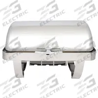 SPRING USA Chafer: 9.8 qt Capacity, 18 7/8 in Overall Lg, 26 in Overall Wd, Roll-Top, Silver (MPN K2509-6). Key specifications — Manufacturer Part Number: K2509-6; Material: Stainless Steel; Sub-brand: Classic; Product Type: Full Size Chafer; Lid Attachment : Roll-Top; Brand: SPRING USA; NSF Certified: No; Color: Silver.