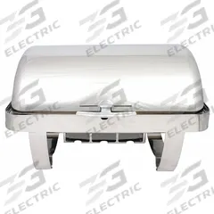 SPRING USA Chafer: 9.8 qt Capacity, 18 7/8 in Overall Lg, 26 in Overall Wd, Roll-Top, Silver (MPN K2509-6). Key specifications — Manufacturer Part Number: K2509-6; Material: Stainless Steel; Sub-brand: Classic; Product Type: Full Size Chafer; Lid Attachment : Roll-Top; Brand: SPRING USA; NSF Certified: No; Color: Silver.