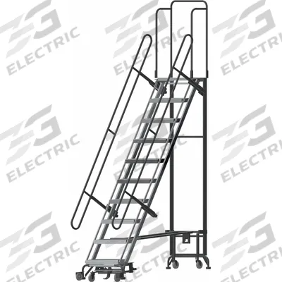BALLYMORE Hybrid Ladder: 8.3 ft Platform Ht, Unassembled, Spring-Loaded Casters - Steel Wall-Docked Weight-Actuated Auto-Lock Folding Ladders