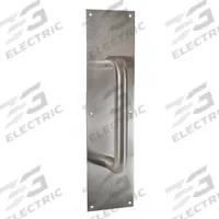 TRIMCO Door Pull Plate: 4 in Wd, 16 in Ht, Stainless Steel (MPN 1018-3.710CU). Key specifications — Color: Gray; Material: Copper Alloy; Operation Type: Hand Pull; Brand: TRIMCO.