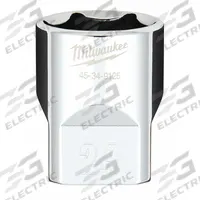 MILWAUKEE Standard Socket: Metric, 1/2 in Drive Size, 24 mm Socket Size, 6-Point, Std, Chrome (MPN 45-34-9125). Key specifications — attr1204417: MILWAUKEE; attr1204392: Chrome.