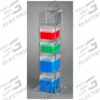 Lab Bench Vertical Organizer: 6 3/4 in Overall Wd, 20 3/4 in Overall Ht, 5 3/4 in Overall Lg, PETG (MPN 5VTORG). Key specifications — Material: PETG; Mounting Location: Benchtop; Color: Clear; Product Type: Lab Organizer; Total Holding Capacity: (5) Boxes of Tips; Brand: POLTEX.