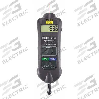 REED INSTRUMENTS Combination Tachometer: +/-0.05% of Reading +1 Digit RPM Accuracy, 0.1 RPM - Combination Contact & Non-Contact Tachometers