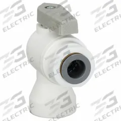 PARKER Manual Two-Way Ball Valve: 3/8 in, Polypropylene, Angle, Push x FNPT, Full Port Ball Port (MPN LFPP6VFE6). Key specifications — Brand: PARKER; Handle: Lever.