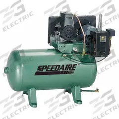SPEEDAIRE Electric Air Compressor: 3 hp, 1 Stage, Horizontal, 80 gal, 10.1 cfm, 90 psi, Base Model (MPN 5Z701). Key specifications — attr48430: SPEEDAIRE; attr48445: 60 Hz; attr48450: 480V AC; attr48474: Three; attr48487: Horizontal.