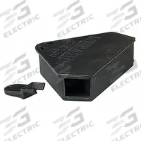 TOMCAT Tamper Resistant Rodent Station: Box Trap, Box, 16 oz Container Size, Bait Station (MPN 33466). Key specifications — Reusable: No; Color: Black; Brand: TOMCAT; Container Type: Box; Form: Bait Station; Includes: Plastic Key.