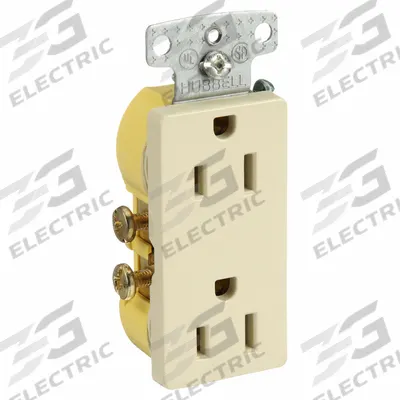 HUBBELL Receptacle: Decorator Duplex, 5-15, Ivory, 125V AC, 15 A, 2 Pole / 3 Wire (MPN RRD15I) - General Purpose Receptacles