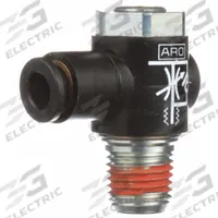 ARO Cylinder Port Flow Control Valve: Elbow Fitting, Screwdriver Slot/Thumb Screw, 3/8 in Tube (MPN 119309-375). Key specifications — attr947203: Stainless Steel; attr947205: ARO.