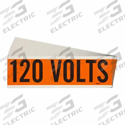 BRADY Conduit & Voltage Signs & Labels: 9 in Label Wd, 2 1/4 in Label Ht, 120 Volts - Self-Stick Vinyl Conduit and Voltage Markers
