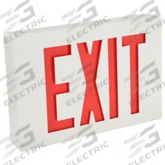 Exit Sign: Emergency Battery Backup, LED, White, Red, 1 Faces, Ceiling, Nickel Cadmium, 120/277 V AC (MPN LE S W 1 R EL N). Key specifications — Voltage: 120/277 V AC; Directional Indicators: Universal Field Selectable Chevrons; Text Color: Red; Brand: LITHONIA LIGHTING; Emergency Battery Backup: Yes; Housing Color: White; Lighting Technology: LED; Self Diagnostics: No.