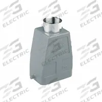 HARTING Rectangular Connector Hood: Size 6 B, Top, Single-Entry, PG21 Cable Entry, Aluminum Die-Cast (MPN 09300060442). Key specifications — IP Rating: IP65; Size Designation: 6 B; Cable Entry Thread Size: PG21; Locking Type: Single Lever; Brand: HARTING; Primary Material: Aluminum; Operating Temperature Range: -40 to 125 Degrees C; Entry Type: Single-Entry.