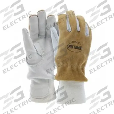 SHELBY Firefighter Gloves: Deer Leather Palm, Pigskin Leather, Gold/Tan, Cuff Wristlet - Wildland Firefighting Gloves