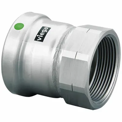 VIEGA MEGAPRESS Crimp Adapter Fitting: 4 in Pipe x 4 in Pipe Size, Press-fit x FNPT - Potable Water Stainless Steel Press Fittings