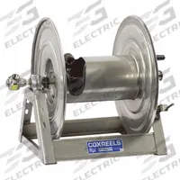 COXREELS Electric Motor Driven Hose Reel: 200 ft (1/2 in I.D.), 17 5/8 in L x 24 in W x 19 3/4 in H (MPN 1125-4-200-E-SP). Key specifications — Motor Type: 1/3 HP 12VDC Motor; Swivel Material: Stainless Steel; Hose Capacity: 200 ft (1/2 in I.D.); Overall Dimensions: 17-5/8 in L x 24 in W x 19-3/4 in H; Brand: COXREELS.